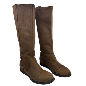 Sorel Emelie Tall Knee High Riding Boots Taupe Suede Leather Buckle Women Size 8